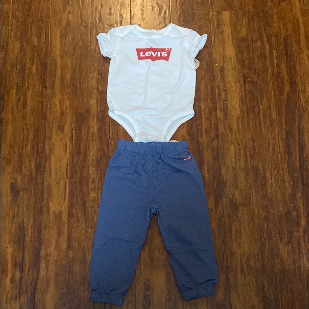 Levi's Baby Blue Pants and White Bodysuit Set